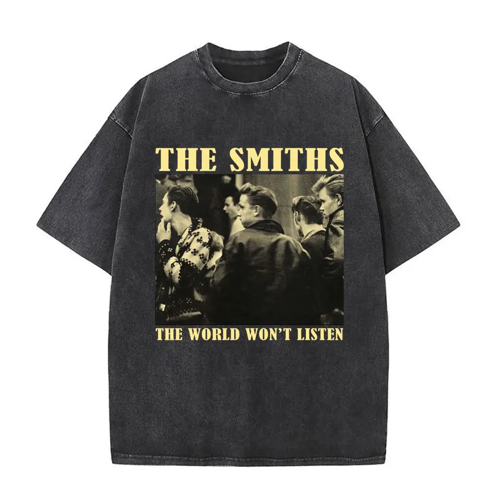 Unisex The Smiths Graphic T-Shirt – Funny Cat Retro Washed Tee | 1980s Indie Rock Vintage Streetwear