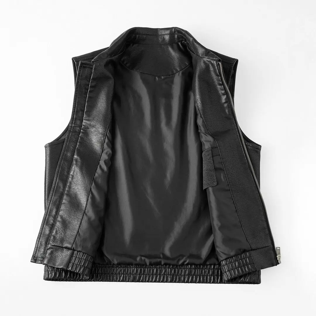 Men’s Vintage PU Leather Biker Vest – Sleeveless Motorcycle Jacket, Casual Retro Waistcoat for Autumn