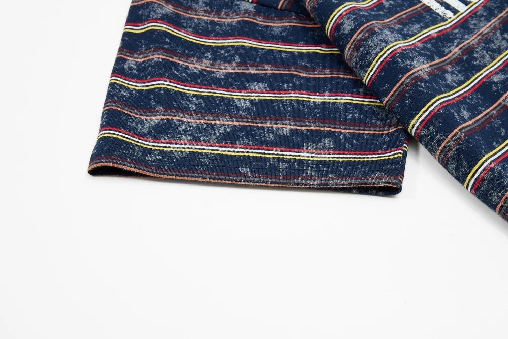 Men’s Retro Letter Print T-Shirt – Contrast Striped Cotton Crew Neck Tee