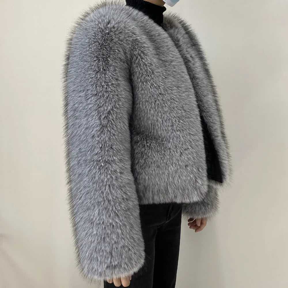 Women’s Luxury Faux Fur Jacket – Fluffy Short Winter Coat, Chic Street Fashion Outerwear