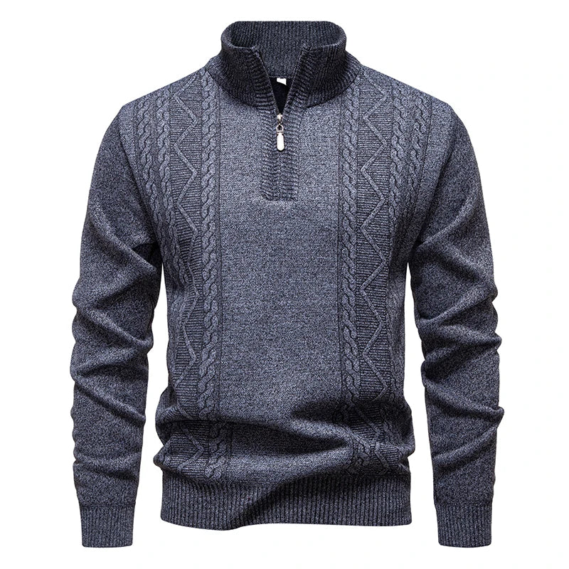 Men’s Winter Half-Zip Knit Sweater – Fleece-Lined Stand Collar Pullover | Warm & Versatile Casual Top