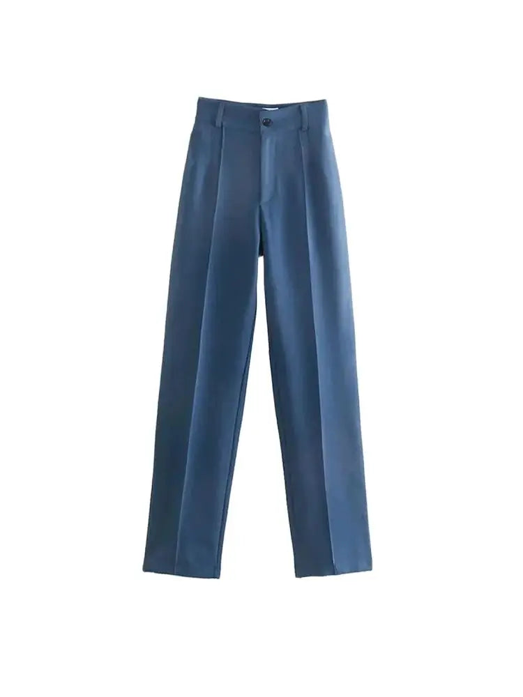 Women’s High-Waist Straight-Leg Trousers – Vintage Office Pants with Zipper Fly | Chic Casual Workwear