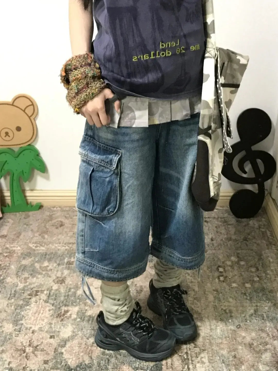 Women's American Retro Cargo Denim Jorts – Y2K Boyfriend-Fit Calf-Length Harajuku High Street Shorts
