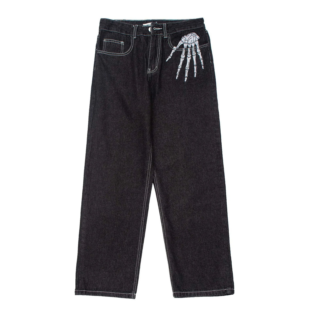 Men’s Skeleton Print Baggy Jeans – Gothic Punk Wide-Leg Denim Pants | Dark Hip-Hop Streetwear