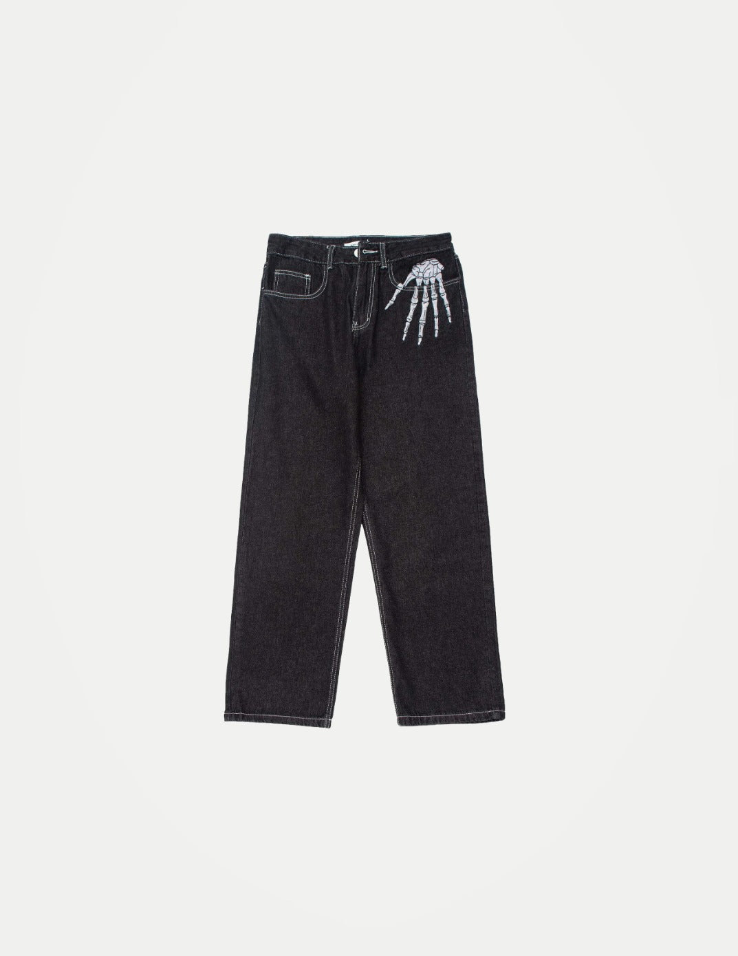 Men’s Skeleton Print Baggy Jeans – Gothic Punk Wide-Leg Denim Pants | Dark Hip-Hop Streetwear
