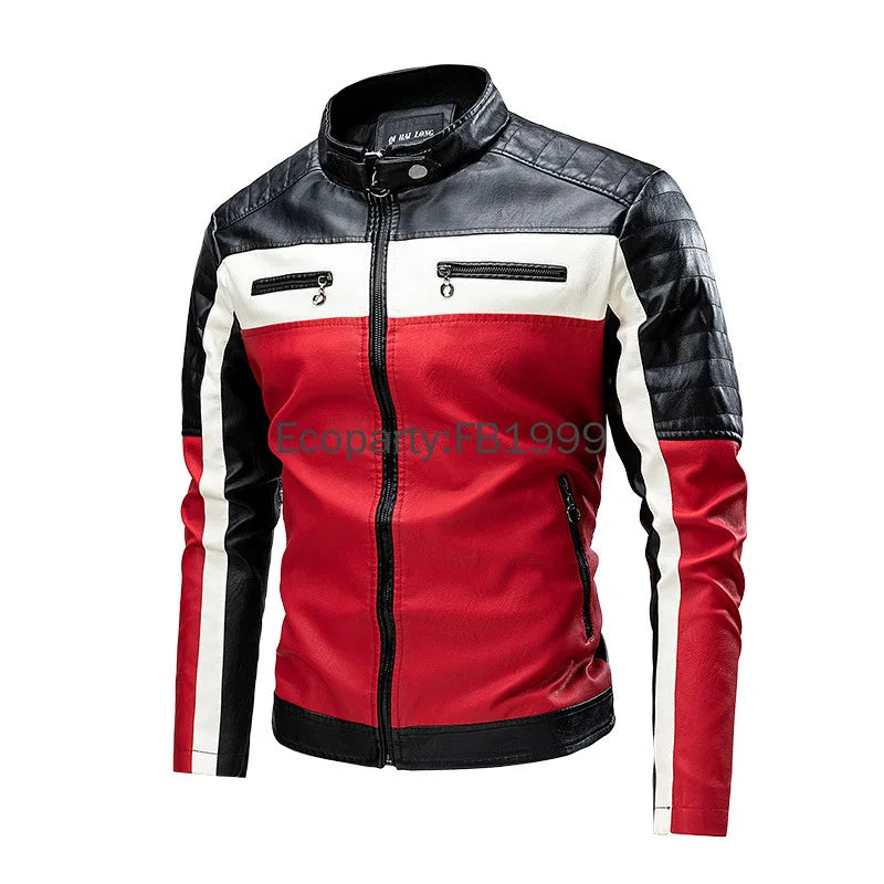 Men's PU Leather Motorcycle Jacket – Slim Fit Stand Collar Biker Coat