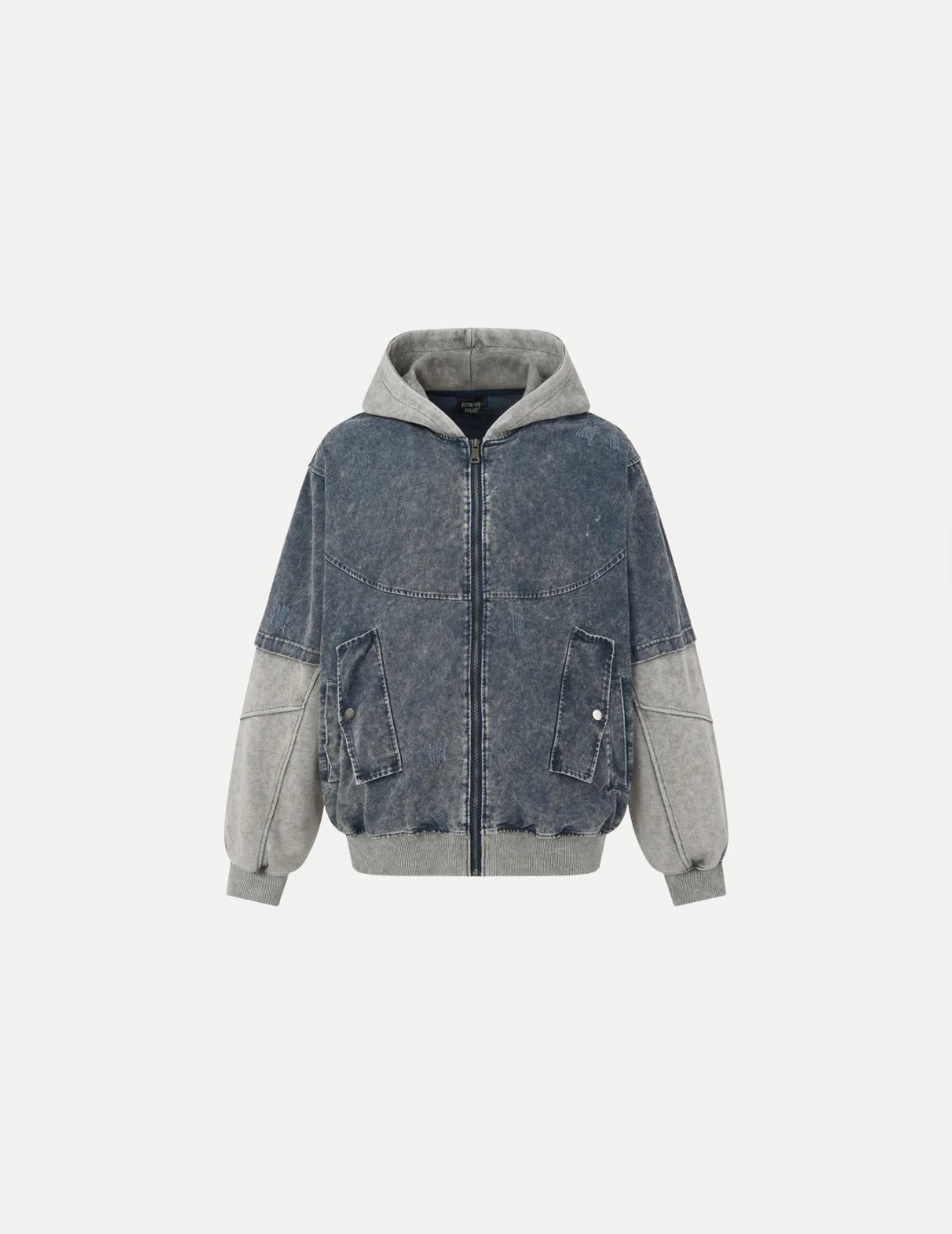 Unisex Oversized Distressed Hoodie – Washed Color Block Goth Grunge Zip-Up Sweatshirt, Y2K Streetwear Top