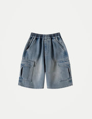 Boys’ Summer Denim Shorts – Loose Wide-Leg Knee-Length Jeans with Big Pockets | Solid Color Casual Streetwear for Kids & Teenagers