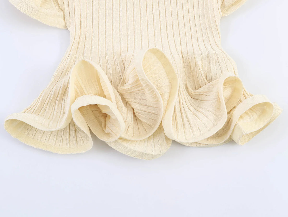 Women’s Sleeveless Knit Top – Ruffle Detail Slim Fit Waist-Cinching Partywear