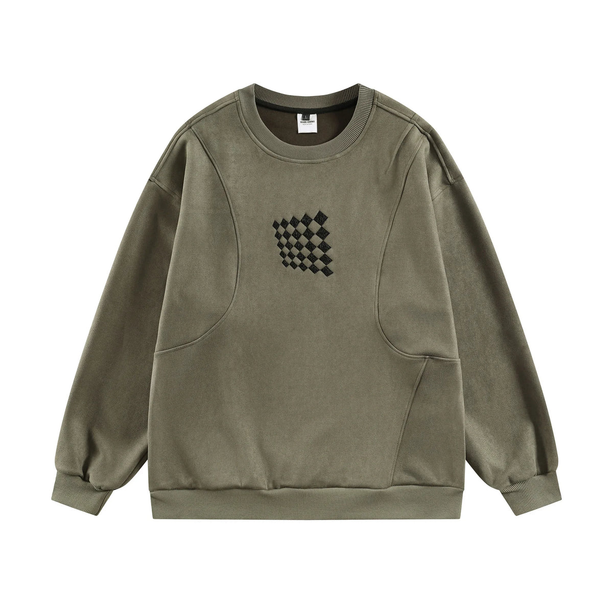 Men’s Retro Checkered Sweatshirt – Diamond Patchwork Curved Pullover | Streetwear Crewneck