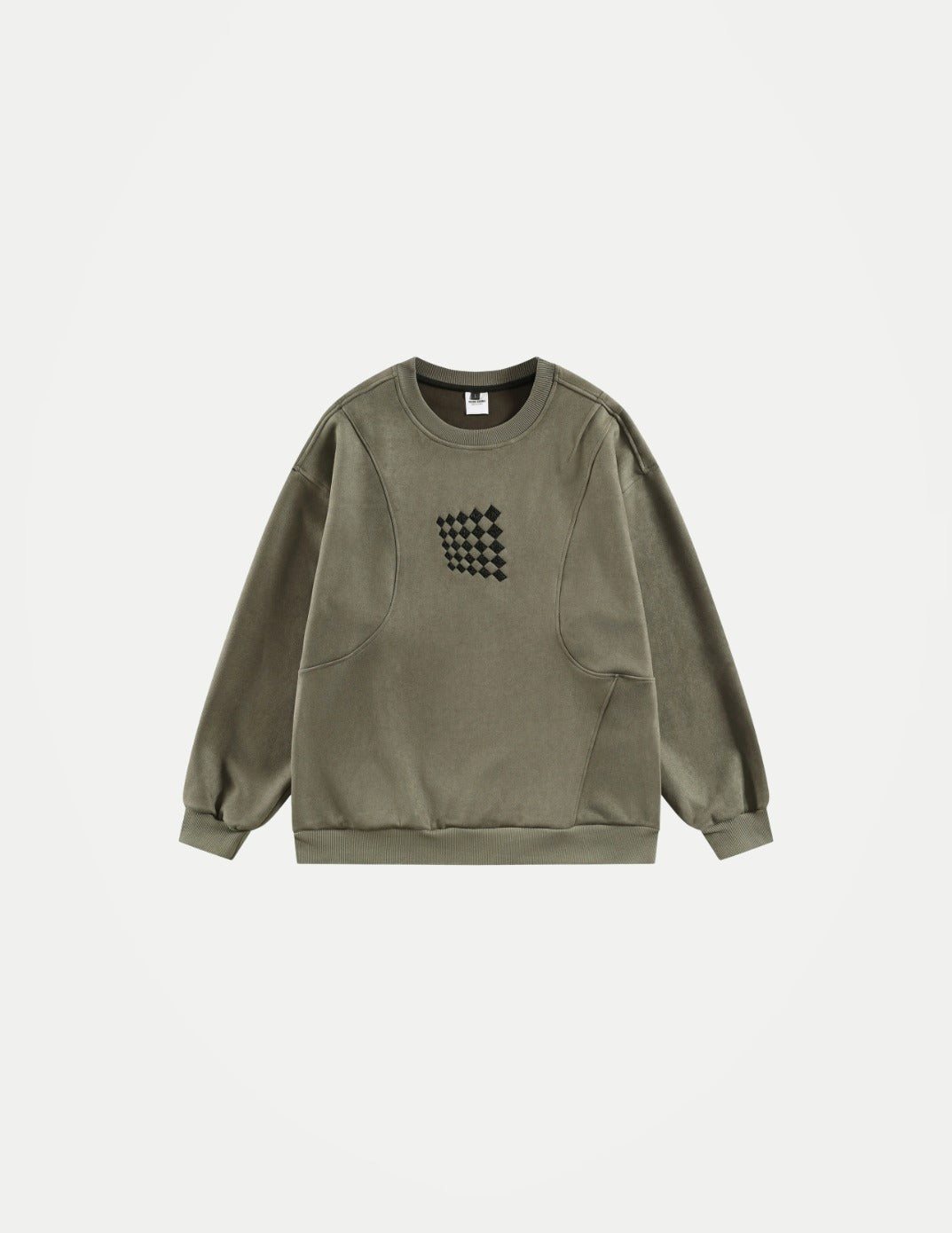 Men’s Retro Checkered Sweatshirt – Diamond Patchwork Curved Pullover | Streetwear Crewneck