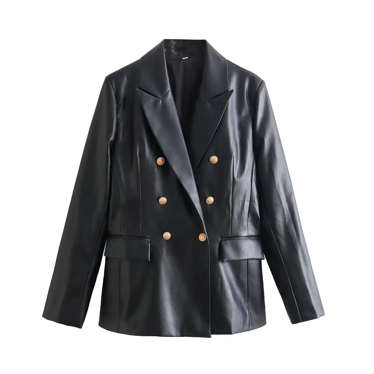 Women’s Premium Leather-Look Blazer – Elegant Long-Sleeve Suit Jacket | Versatile Autumn Fashion