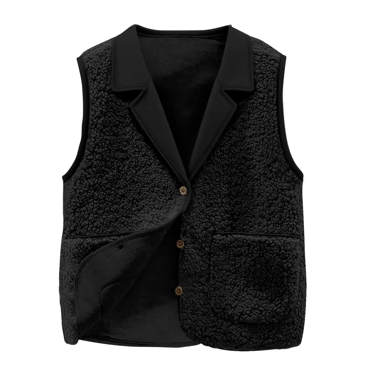 Women’s Sherpa Fleece Vest – Warm Lapel Collar Button-Front Sleeveless Jacket with Pockets