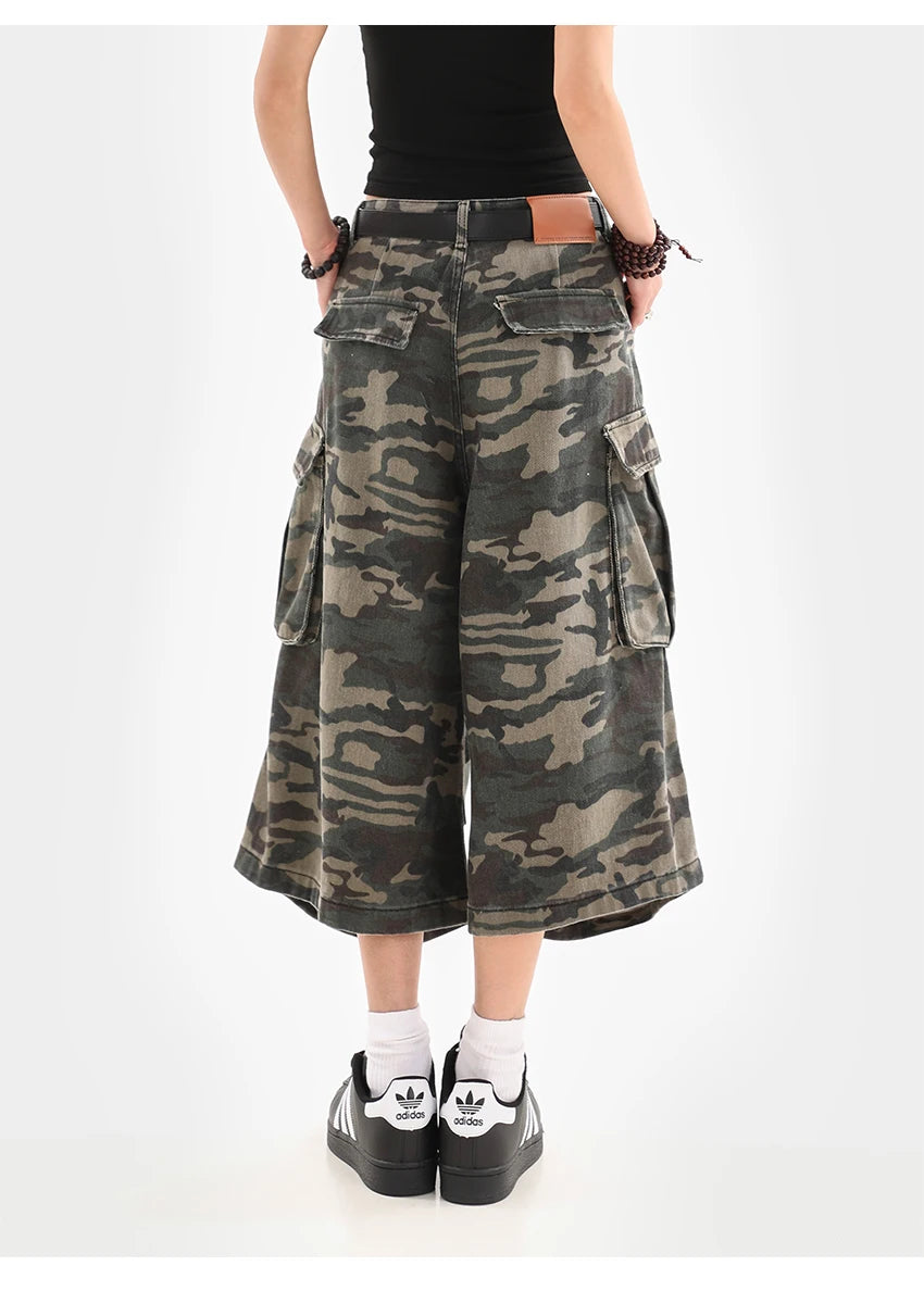 Women's Y2K Camouflage Harajuku Denim Capri Pants – Goblin Core Street Style