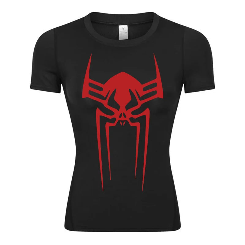 Women’s Spider Print Compression Shirt – Short Sleeve Athletic Top for Running, Gym & Yoga