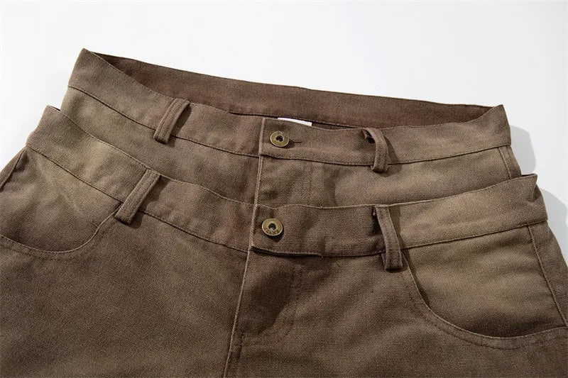Men’s Double-Waist Cargo Jeans – Wide-Leg Baggy Washed Denim Pants | Y2K American Streetwear