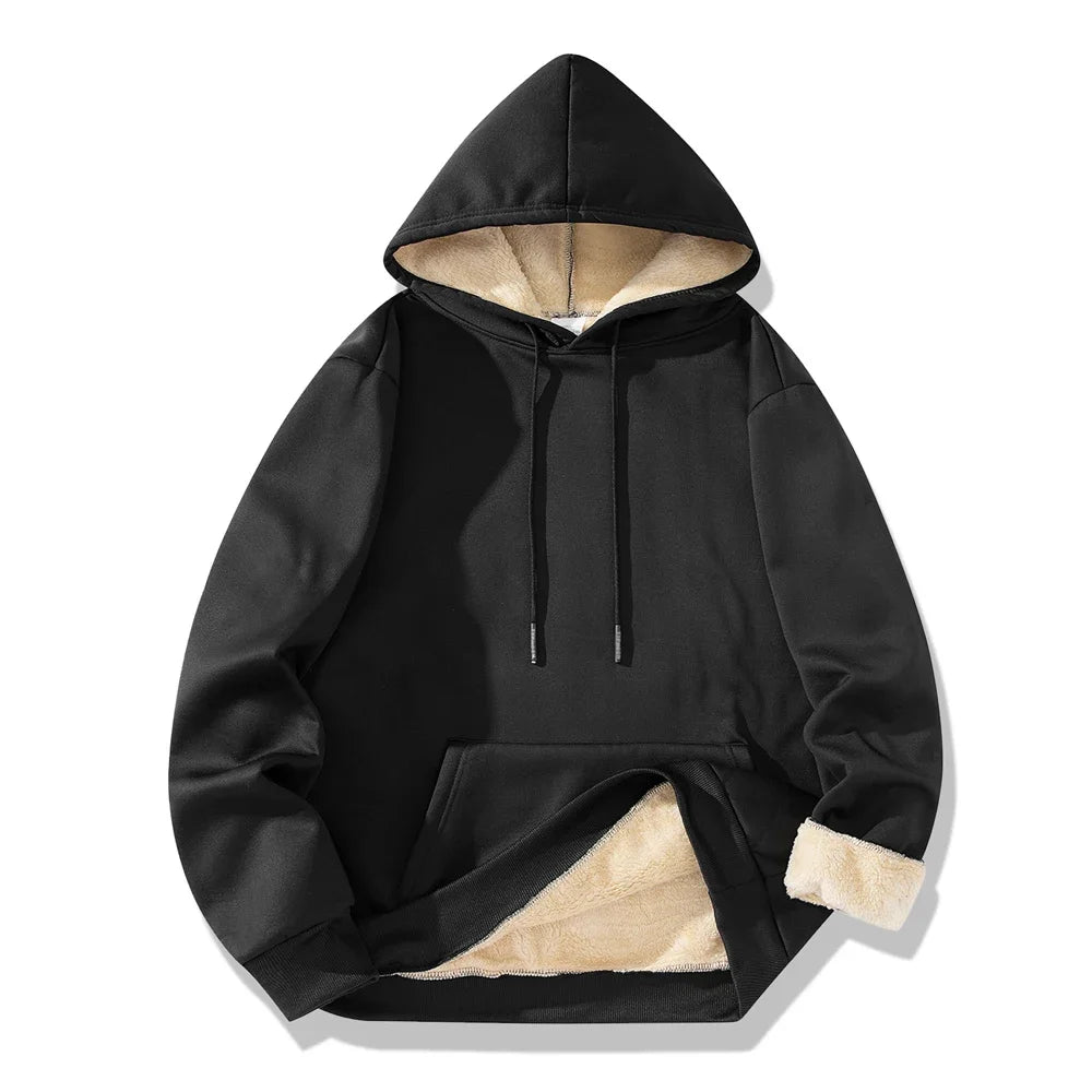 Men’s Winter Fleece Hoodie – Thick Warm Pullover Sweatshirt | Windproof Casual Loose-Fit Streetwear