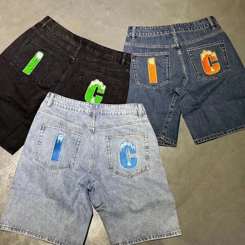 Y2K Hip-Hop Printed Denim Shorts – Harajuku Gothic Streetwear