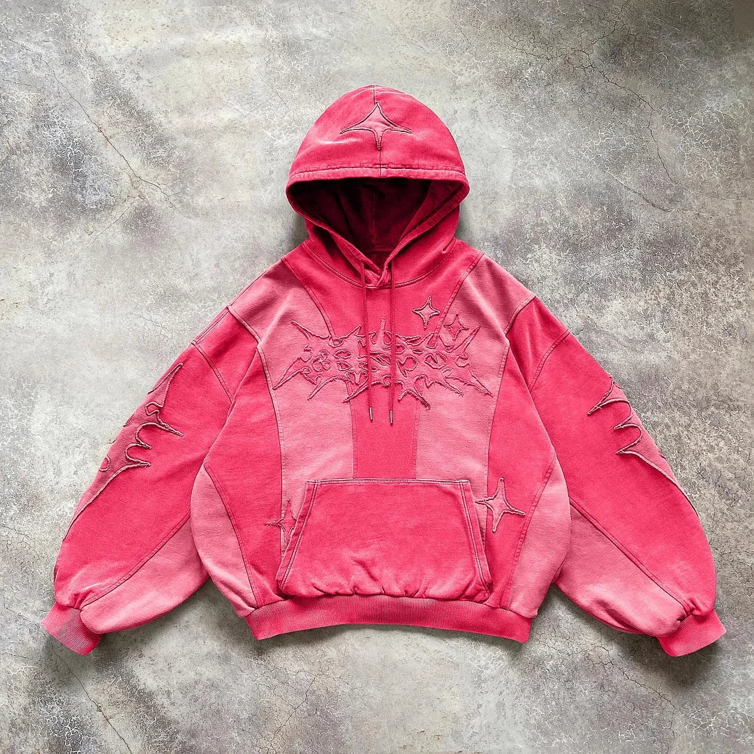 American street style high-end English embroidery collage hoodie with hat