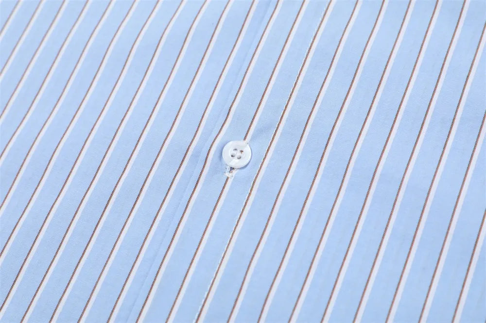Men’s Striped Letter Print Shirt – Double-Sided Graphic Long Sleeve Button-Up, Loose Fit High Street Autumn Shirt
