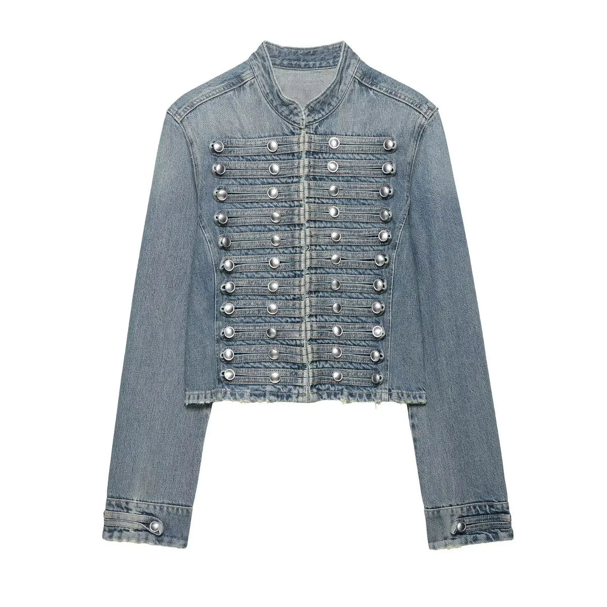 Women’s Vintage Denim Jacket – Double-Breasted Stand Collar Y2K Streetwear Coat
