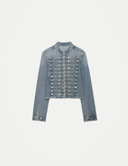 Women’s Vintage Denim Jacket – Double-Breasted Stand Collar Y2K Streetwear Coat