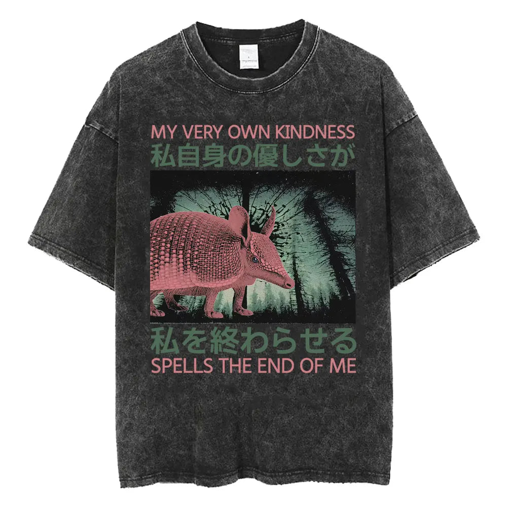 Unisex Japanese Fish Meme T-Shirt – Vintage Washed Oversized Tee | Harajuku Streetwear Graphic Top