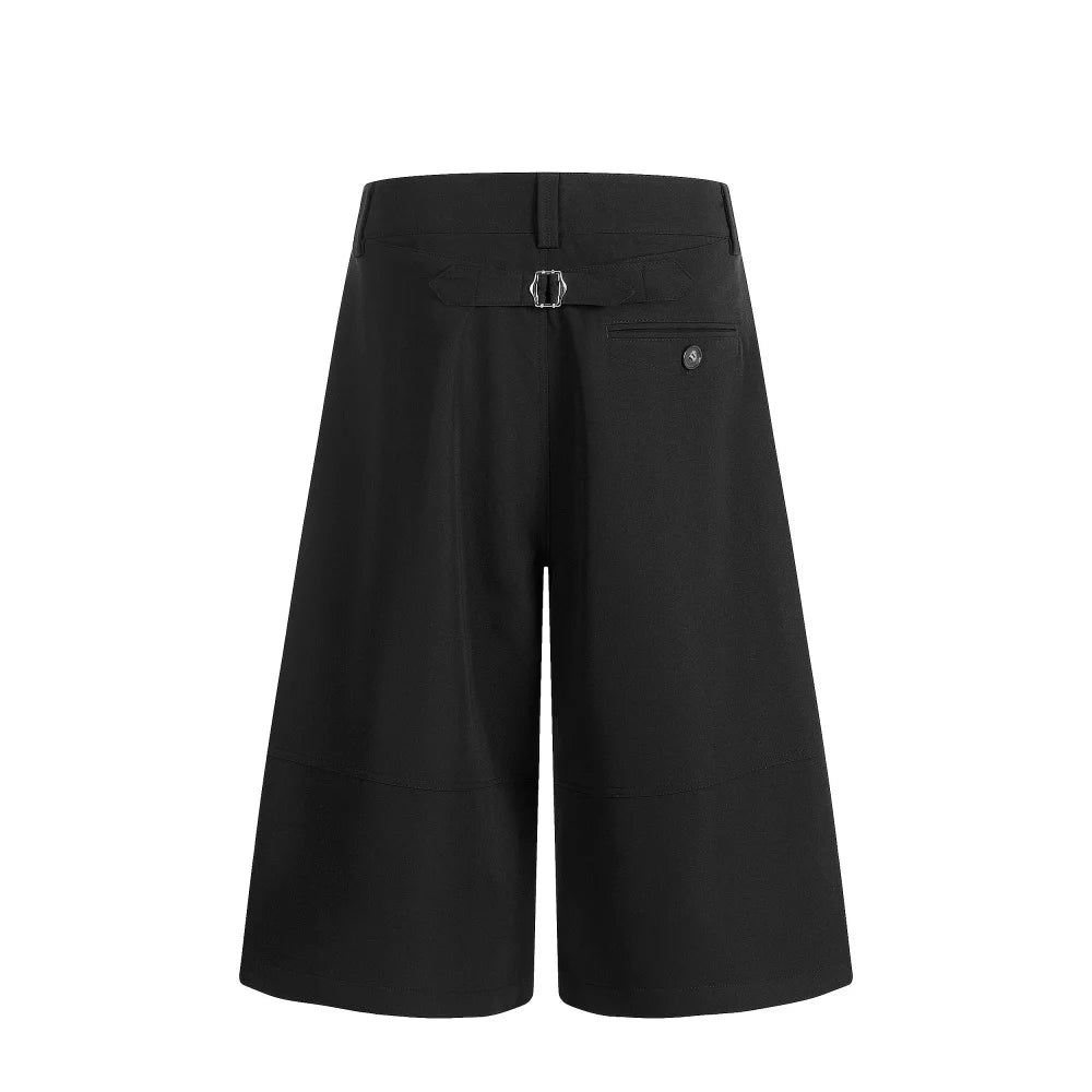 Men’s Retro Pleated Rivet Shorts – Baggy Wide-Leg Solid Color Casual Pants | Streetwear