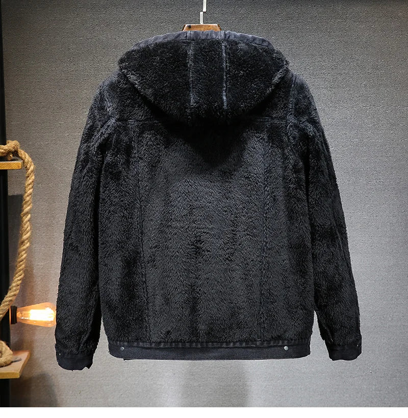Men's Winter Hooded Denim Jacket – Fleece Thick Thermal Warm Coat