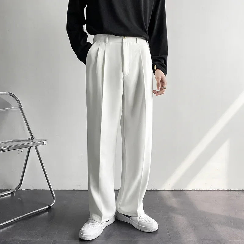 Men's Korean Drape Straight Casual Trousers – Loose Fit Smart-Casual Street Suit Pants