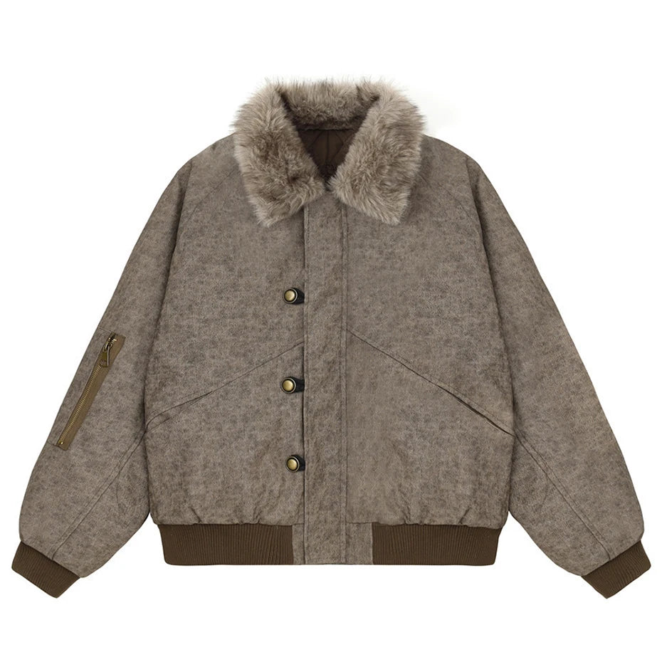 Men’s Winter Padded Jacket – Warm Fur Collar Parka, Oversized Vintage Harajuku Hip Hop Streetwear Coat