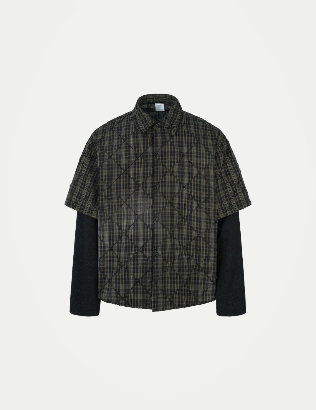 Men’s Plaid Layered Shirt – Loose Fit Long Sleeve Lapel Shirt