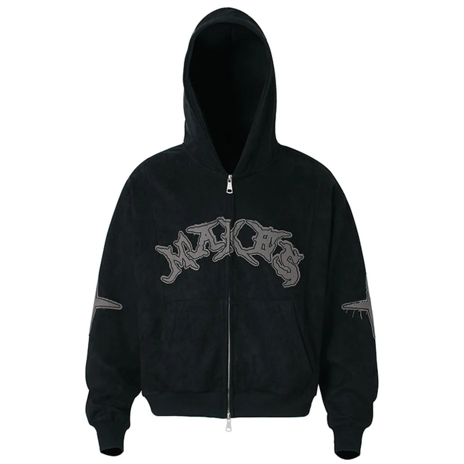 Oversized Suede Patchwork Hoodie – Vintage Harajuku Hip Hop Streetwear Hooded Sweatshirt