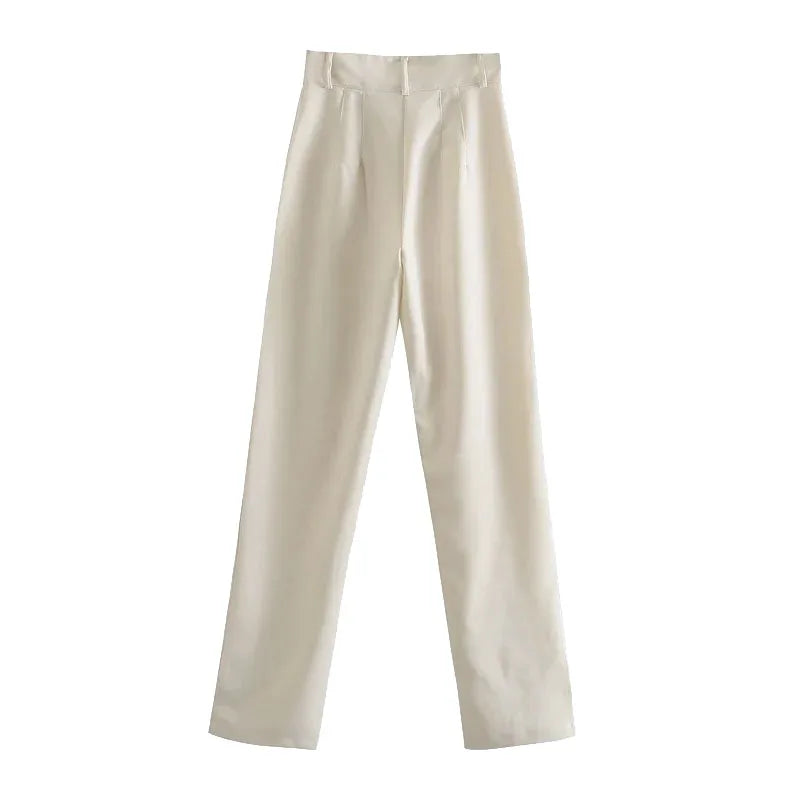 Women’s High-Waist Straight-Leg Trousers – Vintage Office Pants with Zipper Fly | Chic Casual Workwear