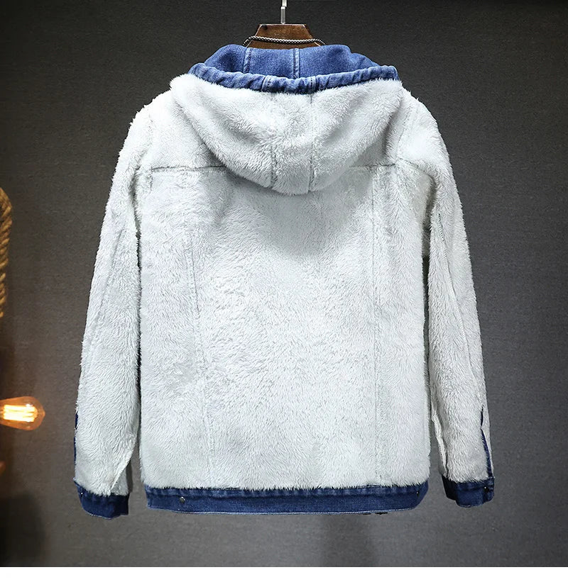 Men's Winter Hooded Denim Jacket – Fleece Thick Thermal Warm Coat
