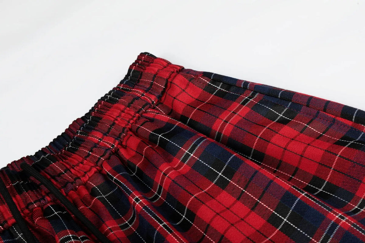IEFB Men’s Red Plaid Trousers – Loose Fit Drawstring Pants | High-Street Style