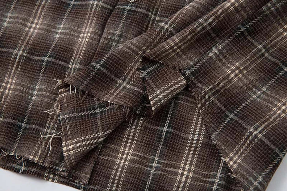 Men’s Vintage Plaid Layered Shirt – Loose Fit Long Sleeve Streetwear