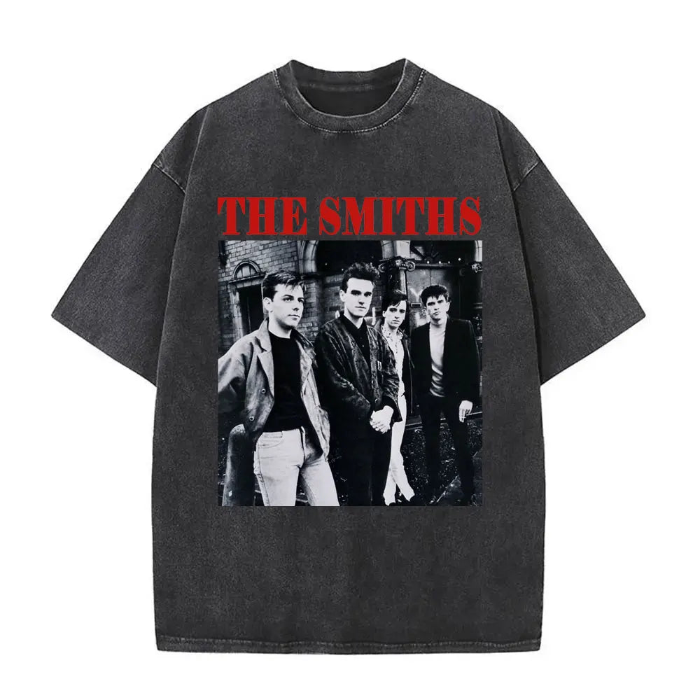 Unisex The Smiths Graphic T-Shirt – Funny Cat Retro Washed Tee | 1980s Indie Rock Vintage Streetwear