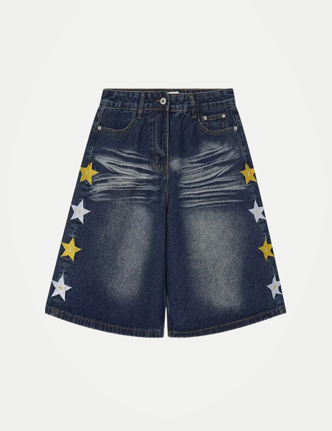 Men’s Star Graphic Baggy Jorts – Wide-Leg Denim Shorts | Y2K Vintage High-Street Streetwear