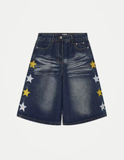 Men’s Star Graphic Baggy Jorts – Wide-Leg Denim Shorts | Y2K Vintage High-Street Streetwear