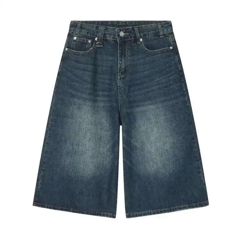 IEFB Men’s Vintage Wide-Leg Denim Shorts – Loose Fit Washed Knee-Length Jeans | Korean Summer Streetwear