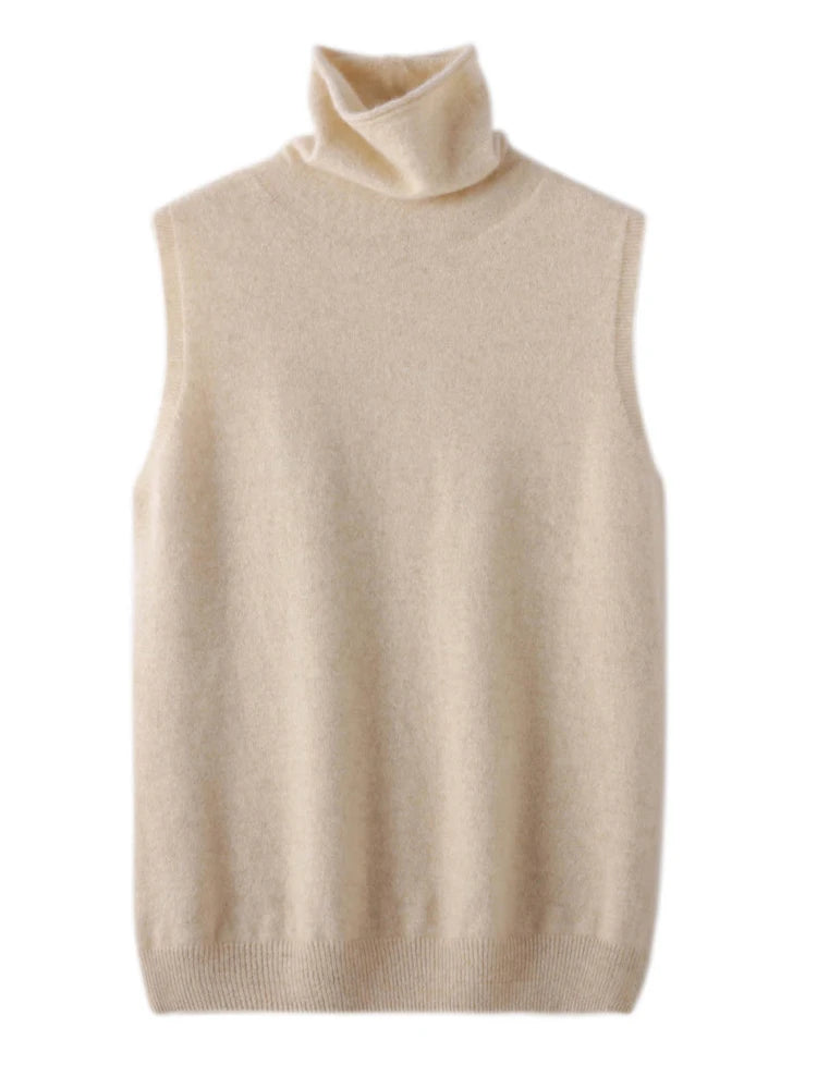 Women’s Merino Wool Turtleneck Knit Vest – Sleeveless Sweater