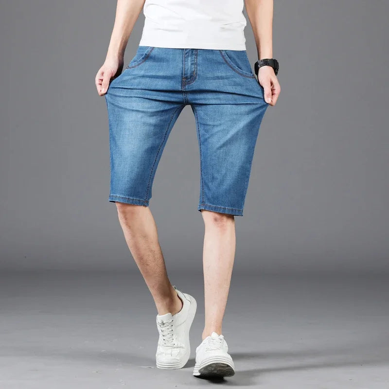 Men's Casual Knee-Length Denim Shorts – Loose Multi-Pocket Straight-Cut Summer Jorts