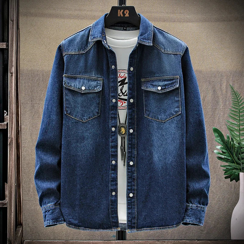 Men’s Cotton Denim Jacket – Casual Long Sleeve Shirt