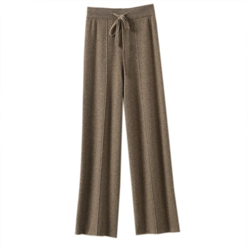 Women’s High-Waisted Wide Leg Pants – Warm Knit Loose Fit Casual Trousers