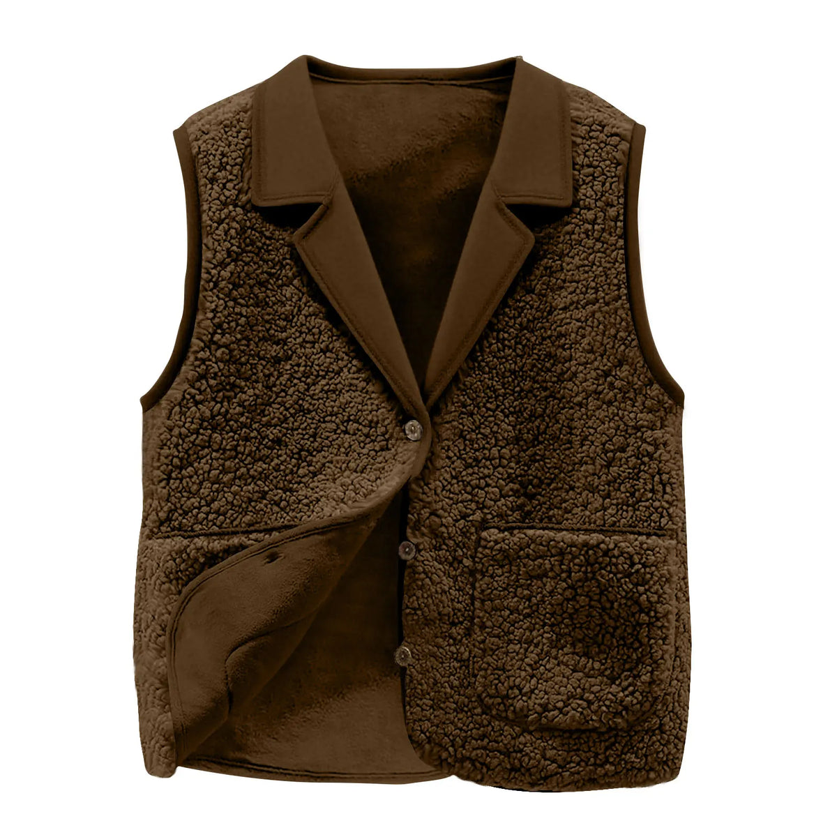 Women’s Sherpa Fleece Vest – Warm Lapel Collar Button-Front Sleeveless Jacket with Pockets