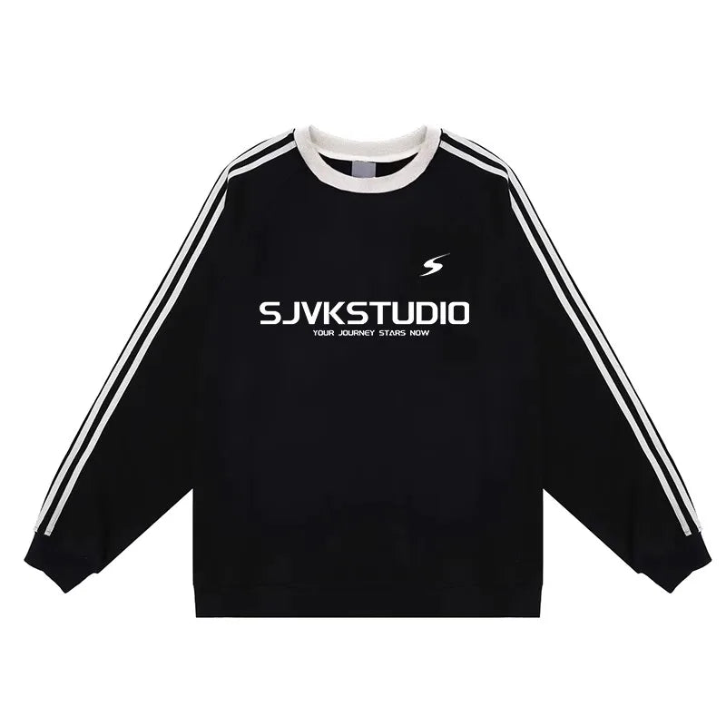 Men’s Plus Size Round-Neck Sweatshirt – American Style Casual Winter Outerwear