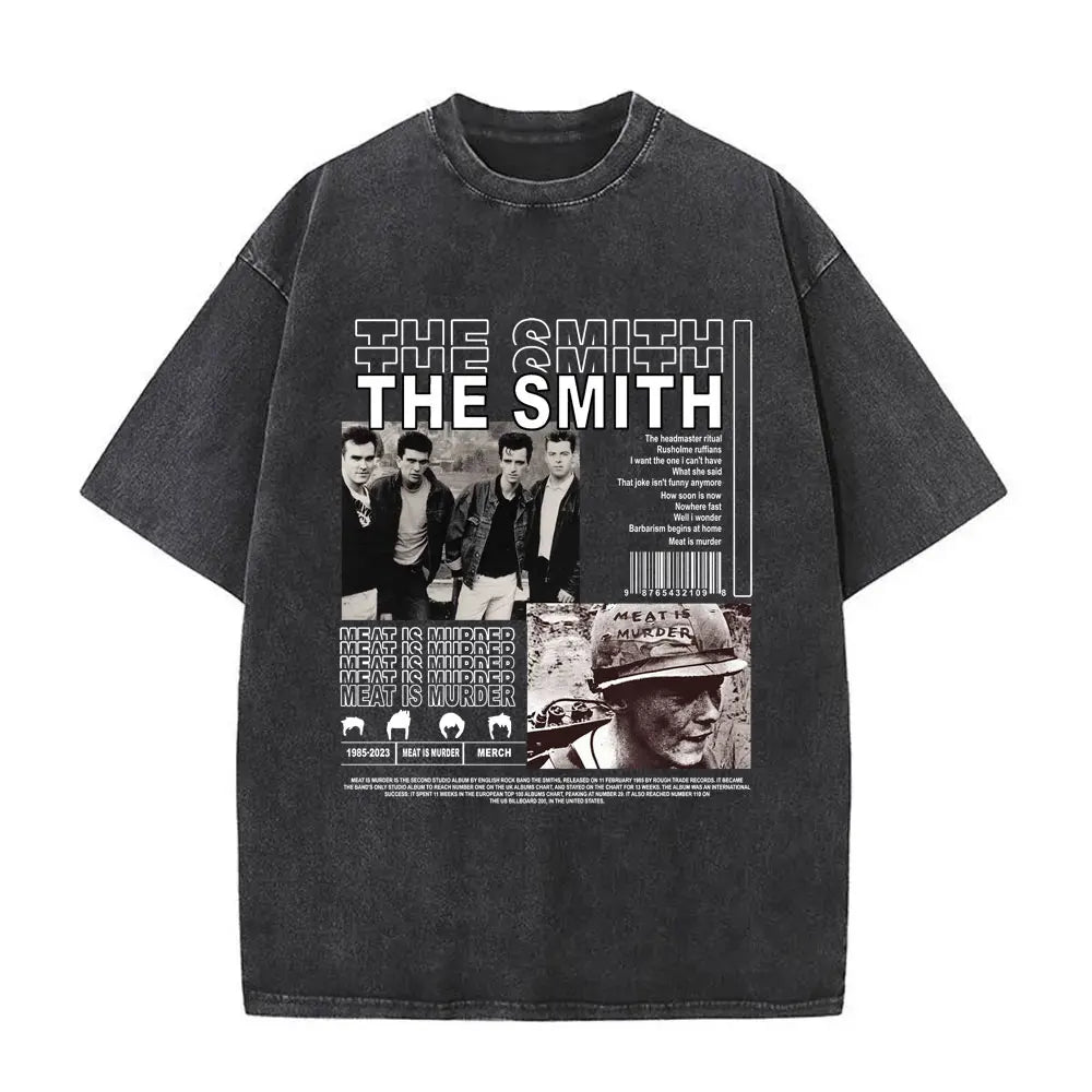 Unisex The Smiths Graphic T-Shirt – Funny Cat Retro Washed Tee | 1980s Indie Rock Vintage Streetwear