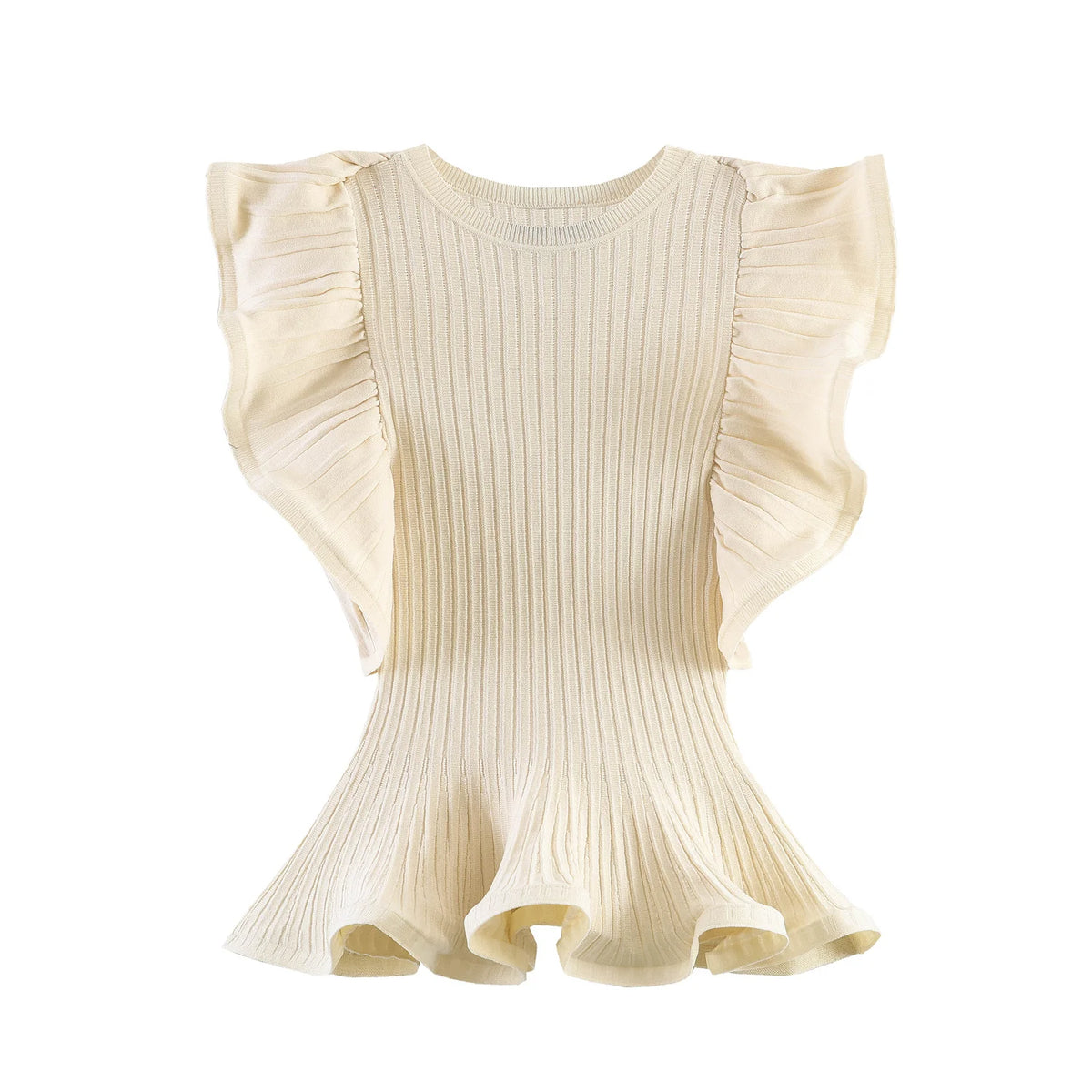 Women’s Sleeveless Knit Top – Ruffle Detail Slim Fit Waist-Cinching Partywear