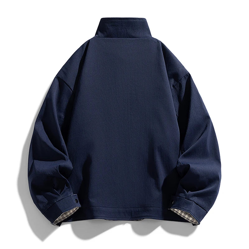 Men’s Stand Collar Jacket – Loose-Fit Solid Color Zip-Up Windbreaker, Casual Streetwear Outerwear